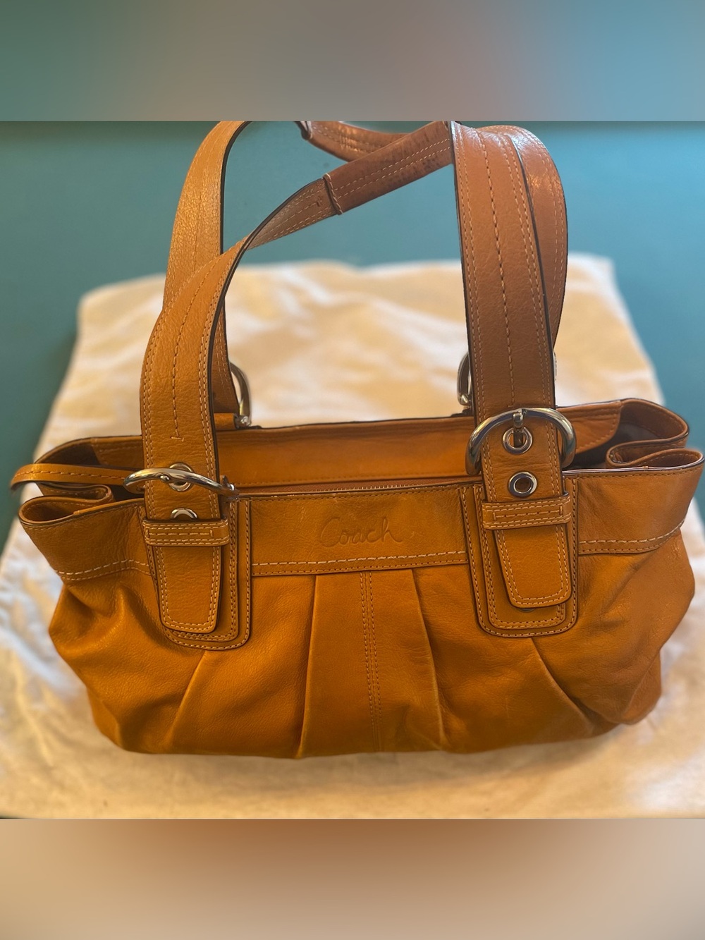 Coach Y2K SoHo Pleated Leather Shoulder Bag Mustard/Tan